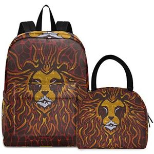 König Gouden Leeuw boekentas, lunchpakket, schoudertas, rugzak, boekentas, kinderrugzak, geïsoleerde lunchbox-tas voor meisjes en jongens, Patroon., Medium