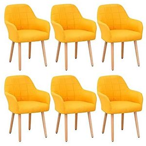 GEIRONV Eetkamerstoelen Set van 6, zachte stof kussen rugleuning balkon stel stevige hout benen woonkamer appartement fauteuil Eetstoelen (Color : Yellow)