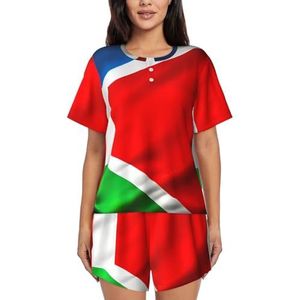Costa Rica Vlag 1 Damespyjama met ronde hals en korte mouwen, stijlvolle comfortabele shorts met korte mouwen, Zwart, 3XL