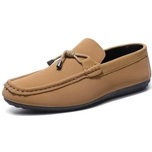 Loafers for heren, schoenen met vierkante neus, effen kleur, loafers, flexibel, antislip, feestfeest, instapper (Color : Khaki, Size : 40 EU)