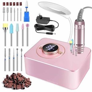 YXINHONGYUE Handheld elektrische nagelbestand polijstpen, met een USB LED -licht oplaadbaar thuis nagelpolijstgereedschap 35000 tpm dly uw nagels thuis (roze)