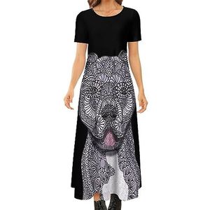 Junior etnische bulldog dames zomer casual korte mouw maxi-jurk ronde hals bedrukte lange jurken 4XL