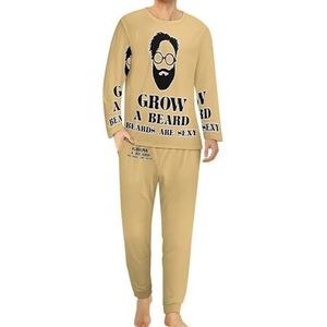 Grow A Beard Comfortabele herenpyjama set ronde hals lange mouwen loungewear met zakken 6XL