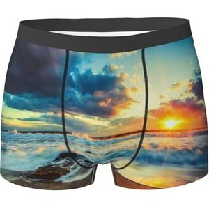 ZJYAGZX Zonsondergang Beach Print Heren Zachte Boxer Slips Shorts Viscose Trunk Pack Vochtafvoerende Heren Ondergoed, Zwart, S