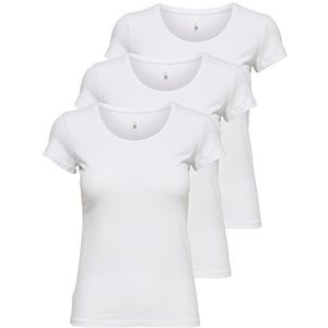 ONLY 15209153 Dames-T-shirt met korte mouwen, lange basic zomer-T-shirts, maten XS / S / M / L / XL, zwart of wit, set van 3 stuks, wit, S