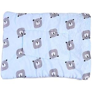 POPETPOP Pet Crate Mat Wasbaar Koraal Fleece Huisdier Vier seizoenen Slapen Warm Deken Cover Handdoek Kussen voor Honden Puppies Huisdieren (Beer Hoofd, Blauwe Achtergrond, Maat S), L, Afbeelding 1