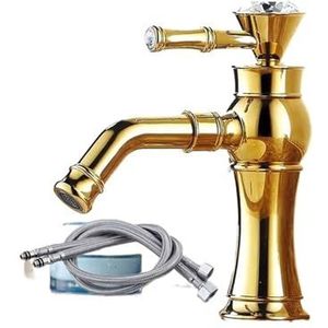 Gouden badkamerkraan, messing kraan, koud- en warmwatermengkraan met gouden afwerking, dekmontage, montage met één gat (groen)