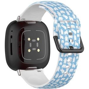 Zachte sportband compatibel met Fitbit Sense / Sense 2 / Versa 4 / Versa 3 (Polar Bear On Blue) siliconen armband accessoire