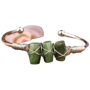 Natuurlijke Canadese Jades Stone Cilinder Kralen Gouden Manchet Armband for Vrouwen Edelstenen Kralen Verstelbare Bangle Sieraden Gift (Color : Jade Stone Silver)