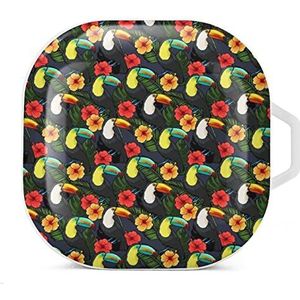 Toucan en Hibiscus oordopjes hoesje compatibel met Samsung hard shell beschermhoes wit stijl