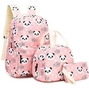 Nieuwe Panda Schooltas, 3-delige Schooltas Voor Basisschoolleerlingen Maaltijdzak Voor Kinderen Pennenzak, Studentenreisrugzakken Geschikt Voor Kinderen, Meisjes/Jongens Tiener (A)