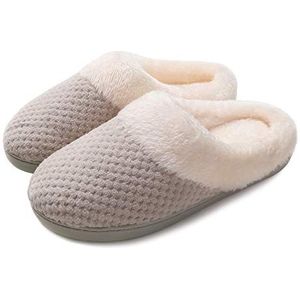 Junshide Dames Gezellige Huisslippers Memory Foam Bonten Slaapkamer Slippers Antislipzool voor Binnen en Buiten Beige 36-37