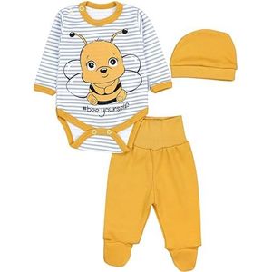 TupTam Babykleding Set met Opdruk 3-delig, Gele bij/grijze strepen, 50