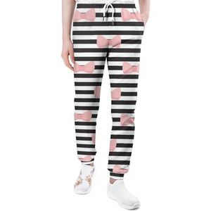 Roze Strikken Zwart Wit Streep Mannen Joggingbroek Casual Joggers Broek Atletische Lounge Broek Met Zakken Voor Vrouwen