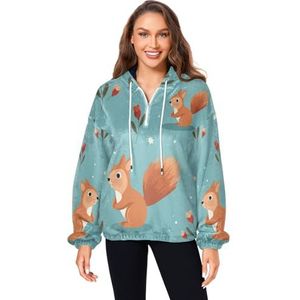 KAAVIYO Leuke eekhoorn blauwe pluizige jas pullover hoodie capuchon zakken donzig fleece sweatshirt ronde hals truien hoodies voor meisjes vrouwen, Patroon, XL