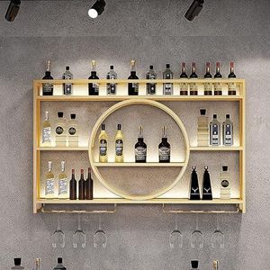 Metal Wall Mounted Wine Rack - Modern Metal Wall Mounted Wine Display Rack, Champagne Stemware Glass Holder For Restaurant, Kitchen, And Bar - Modern Wine Displa(Size:100x15x80cm/39x6x31in,Color:goud)