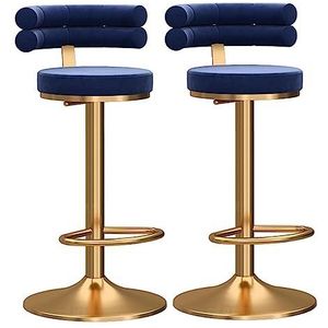 Barkruk Barstoelen Draaibare Fluwelen Barkrukken Set Van 2 Ijzeren Barkruk Ontbijtkeuken Pub Barkruk Zittend Verstelbaar Barkrukken Keukenstoelen (Color : Blue+Gold, Size : Height 65-80cm)