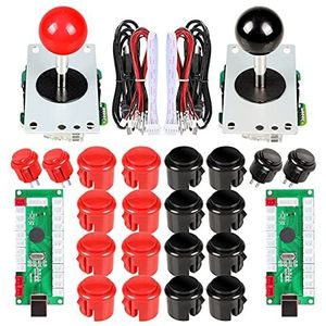 EG STARTS 2 Speler Arcade Game Kit Onderdelen USB Pc Joystick voor Mame Game DIY Zero Delay USB Encoder + 2 Joystick + 20 Drukknoppen Rood + Zwart Kits Ondersteuning Windows Systeem & Raspberry pi