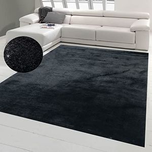 Teppich-Traum Groot tapijt woonkamer zachte Flokati badkamer wasbaar in zwart, 160x230 cm