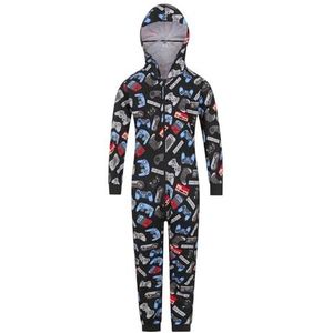 ThePyjamaFactory Jongens Gamer Video Game Controller Gaming Slaappakje Zwart Blauw, Blauw, 7-8 jaar