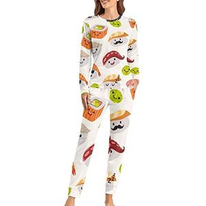 Kawaii Sushi Emoticon Mode 2 Stuks Vrouwen Pyjama Sets Lange Mouw Nachtkleding Nachtkleding Loungewear Stijl