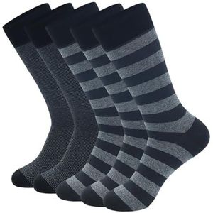 YIJIANUO 5 Pairs Grote Maat Mode Business Mannen Jurk Sokken Streep Zwart Grijs Pure Mannen Katoenen Sokken Maat EU41-48, 5 paar-NH001, EU41-48