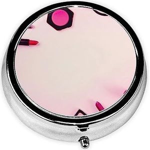 Zoete Roze Cosmetica Gedrukt Pil Organizer Pillendoos Pil Case Draagbaar voor Portemonnee Pocket Ronde Metalen Pil Houder Organizer voor Dagelijkse Geneeskunde