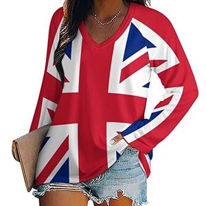 Vlag van Engeland vlag dames lange mouwen V-hals T-shirts herfst tops pullover tuniek T-shirt voor leggings