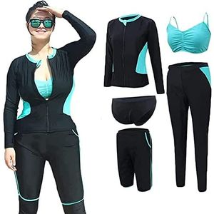 Dames badmode Plus Size 4XL-5XL mouw Surfen Duikpakken Terug Zip Nat Pak Full Body Volwassen Badmode voor Snorkelen Duiken, Blauw, 3XL