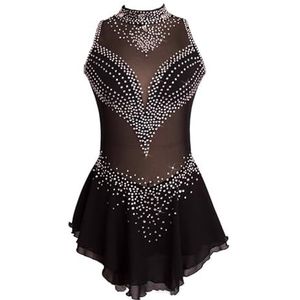 Kunstschaatsjurk For Meisjes, Wedstrijdjurk, Balletrok, Turnpakje, Prestatiewedstrijd, Schaatspak(Zwart,XL)