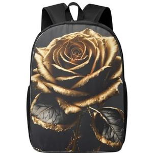 OdDdot Zwart En Goud Bloemen Print Rugzak Voor Mannen Vrouwen Lichtgewicht Boekentas Casual Dagrugzak Voor College Werkplek Reizen, Zwart, Eén maat