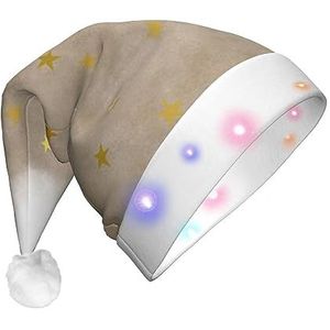 EVANEM Kerstman hoed met LED-verlichting witte wolk gouden sterren kerstmuts voor volwassenen oplichten Xmas hoeden pluche kerstmuts