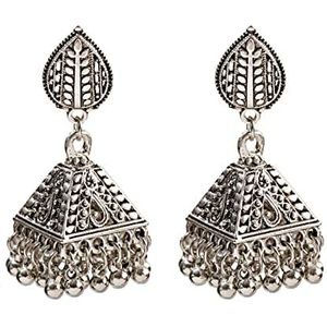 Oorbellen Tibetaanse sieraden Vintage dames zilveren kleur torenvorm Indiase oorbellen Etnische holle bloemblad Jhumka oorbellen