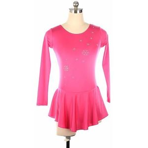 UPPJPBSW Meisjesschaatsjurk Met Sneeuwvlokrhinestones, Lange Mouwen, Schaatscompetitiejurk Voor Beoordelingsexamens, Ritmische Gymnastiek Voor Vrouwen,Roze,L