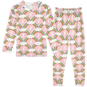 LI ZHI XIN Paj-set voor kinderen, katoen, jongens, meisjes, nachtkleding, set met lange mouwen, 2-delige huiskleding, nachtkleding voor leeftijd 1-8 jaar, regenboog, wolkenpatroon, Meerkleurig, 3 jaar