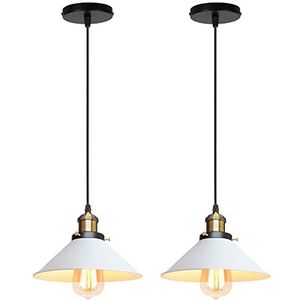 iDEGU 2 x retro hanglamp industrieel design Edison plafondlamp E27 kroonluchter hanglamp van metaal, Ø 22 cm (wit, 2 stuks)