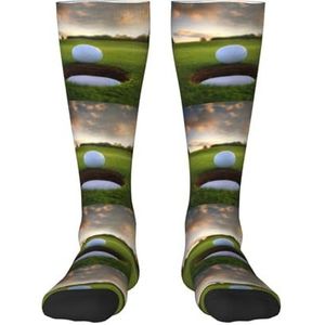 YsoLda Kousen Compressie Sokken Unisex Knie Hoge Sokken Sport Sokken 55Cm Voor Reizen, Cool Golf Ball Hole, zoals afgebeeld, 22 Plus Tall