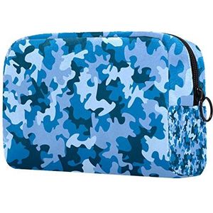 Cosmetische tassen Make-up tas Toilettas Organizer etui met rits 7.3x3x5.1 Inch voor dames & meisjes Blauwe camouflage