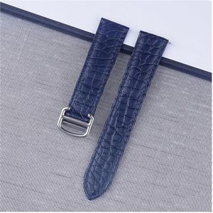 Jeniko Krokodillenleer Horlogeband Compatibel Met Cartier Tank London Solo Mannen Vrouwen Lederen Horlogeband 16mm 17mm 18mm 19mm 20mm (Color : Royal blue silver bu, Size : 17)