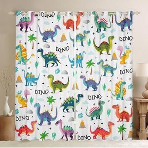 Homemissing Jungle Dino Gordijnen Cartoon Print Gordijnen voor Slaapkamer Woonkamer voor Kinderen Jongens Meisjes Kamer Decor Kleurrijke Raamgordijnen Wildlife Raambehandelingen W46* L 72