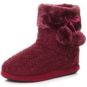 Ajvani Dames Dames Winter Pom Pom Bont Gevoerd Comfort Gebreide Enkel Slipper Laarzen Booties Grootte., Bordeaux Glitter Knit, 40 EU