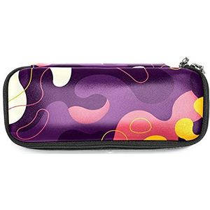 Potlood Case Organizer, Lederen Studenten Kantoorartikelen Zakje, Dubbele Rits Potlood Pen Box Tas Abstract Donker Paars Roze, Multi kleuren 1, 19x7.5x3.8cm/7.5x3x1.5in, Tas Organizer