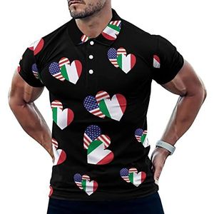 Italië Amerikaanse Hart Vlag Casual Poloshirts Voor Mannen Slim Fit Korte Mouw T-shirt Sneldrogende Golf Tops Tees 4XL