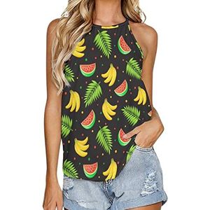 Fresh Tropical Fruits Tanktop voor dames, zomer, mouwloos, T-shirts, halter, casual vest, blouse, print, T-shirt, 4XL