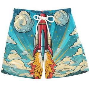 Ruimte Cool Raket Rode Cartoon Kunst Jongens Zwembroek Strand Ademend Strand Sport Speed Droge Broek Kinderen Pyjama, Patroon, XXL