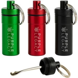 PURPLE LEGACY Set van 3 aluminium pillendoosjes met sleutelhanger, mini-bewaardoos met schroefdeksel, 55 x 20 mm, reiscontainer voor tabletten, vitamines en kleine onderdelen