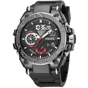 KXAITO Heren Horloges Sport Outdoor Waterdicht Militair Horloge Datum Multifunctionele Tactiek LED Alarm Stopwatch, 8060_Zwart, L