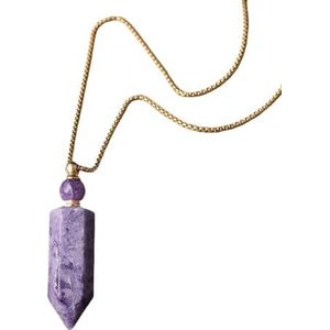 Gefacetteerde zeshoek natuurlijke edelstenen steen parfumfles hanger ketting vrouwen kristal steen roestvrijstalen sieraden (Color : PurpleFluoriteGold)