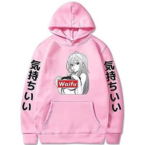 Nest Home Waifu Hoodies Grappige Anime Kawaii Logo Print voor mannen en vrouwen Casual Streetwear, roze-1, M