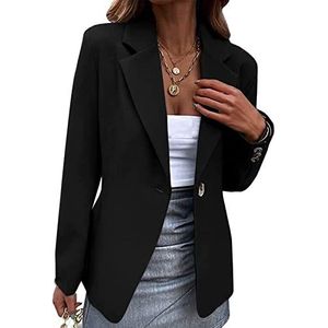 Blazer - Zwart - Lange Blazer - Dames - Elegante Slanke Effen Knop Open Voorkant
